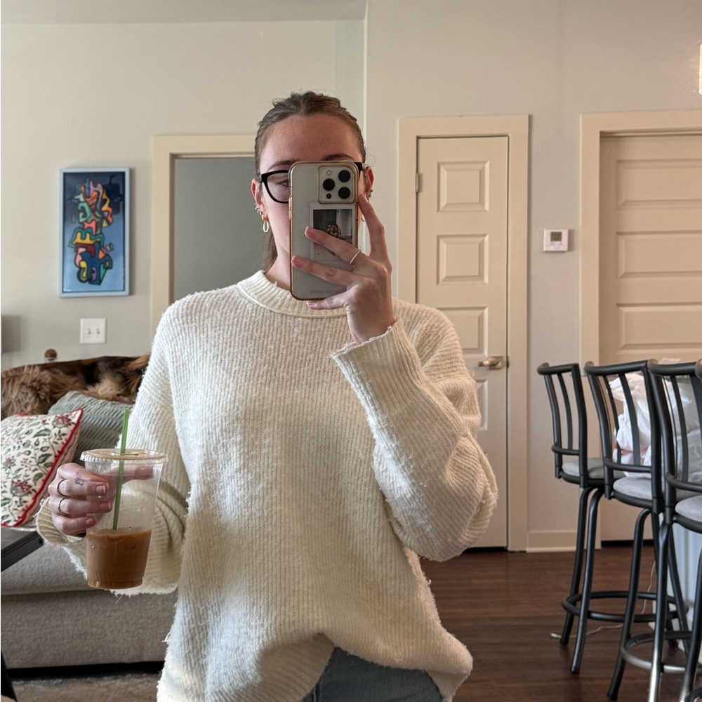 American Eagle Outfitters Cream Crew Neck Sweater